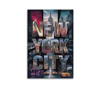 MEQKTQIMA Poster decorativo da parete su tela con collage di viaggi in città, New York, edificio statale, taxi giallo, decorazione moderna per camera da letto, 20 x 30 cm