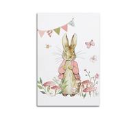 MEQKTQIMA Poster decorativo da parete su tela con coniglio in abiti rosa tra fiori e animali, decorazione moderna per camera da letto, 20 x 30 cm