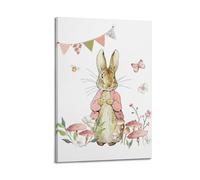 MEQKTQIMA Poster decorativo da parete su tela con coniglio in abiti rosa tra fiori e animali, decorazione moderna per camera da letto, 60 x 90 cm
