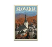 MEQKTQIMA Poster decorativo da parete su tela con illustrazione di città e chiesa autunnale in Slovacchia con città e viaggi in città, decorazione moderna per camera da letto, 30 x 45 cm