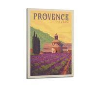 MEQKTQIMA Poster decorativo da parete su tela, con illustrazione vintage con paesaggi e viaggi, Francia, Provenza, lavanda, chiesa, decorazione moderna per camera da letto, 30 x 45 cm