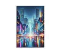 MEQKTQIMA Poster decorativo da parete su tela con immagine di città e fantascienza, notte piovosa e futuristica, poster decorativo da parete in stile moderno per la camera da letto, 40 x 60 cm