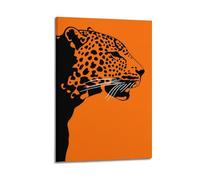 MEQKTQIMA Poster decorativo da parete su tela con immagine di testa di leopardo su sfondo arancione, decorazione moderna per camera da letto, 50 x 75 cm