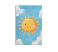 MEQKTQIMA Poster decorativo da parete su tela con motivo con sole sorridente, cielo blu e nuvole bianche, decorazione moderna per camera da letto, 30 x 45 cm