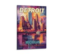 MEQKTQIMA Poster decorativo da parete su tela con paesaggio di Detroit e Michigan City con città, viaggi in città, stile moderno, decorazione per camera da letto, 50 x 75 cm