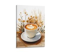 MEQKTQIMA Poster decorativo da parete su tela con tazza da caffè pastorale tra fiori gialli e decorazione moderna per la camera da letto, 20 x 30 cm