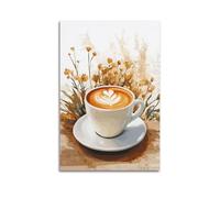 MEQKTQIMA Poster decorativo da parete su tela con tazza da caffè pastorale tra fiori gialli e decorazione moderna per la camera da letto 30 x 45 cm