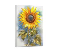MEQKTQIMA Poster decorativo da parete su tela dipinto ad acquerello, girasole con gocce d'acqua, pianta e decorazione moderna per camera da letto, 60 x 90 cm