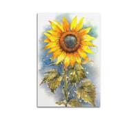 MEQKTQIMA Poster decorativo da parete su tela dipinto ad acquerello, girasole con gocce d'acqua, pianta e decorazione moderna per camera da letto, 50 x 75 cm