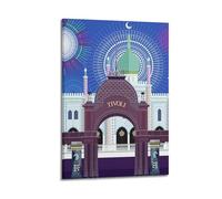 MEQKTQIMA Poster decorativo da parete su tela, motivo: città e viaggi, motivo: moschea di Tivoli, giardino, moschea, edificio, fuochi d'artificio, decorazione moderna per camera da letto, 30 x 45 cm