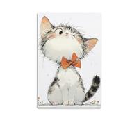 MEQKTQIMA Poster decorativo da parete su tela, motivo: gatto ad acquerello con fiocco arancione, decorazione moderna per camera da letto, 40 x 60 cm