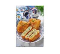 MEQKTQIMA Poster decorativo da parete su tela, motivo: torte fritte con uova ed erbe aromatiche, decorazione moderna per camera da letto, 20 x 30 cm
