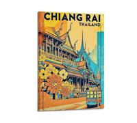 MEQKTQIMA Poster decorativo da parete su tela, stile vintage, tempio Thai di Chiang Rai, città, viaggi, decorazione moderna per la camera da letto, 20 x 30 cm