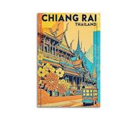MEQKTQIMA Poster decorativo da parete su tela, stile vintage, tempio Thai di Chiang Rai, città, viaggi, decorazione moderna per la camera da letto, 20 x 30 cm