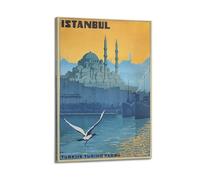 MEQKTQIMA Poster decorativo su tela con motivo turco di Istanbul, moschea blu, gabbiano, porto, architettura islamica, decorazione moderna per camera da letto, 50 x 75 cm