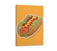 MEQKTQIMA Poster gourmet, decorazione da parete su tela, motivo: hot dog vegetariano, moderno, decorazione per camera da letto, 40 x 60 cm
