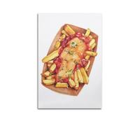 MEQKTQIMA Poster gourmet, motivo: pesce e patatine con pomodoro, dipinto decorativo da parete su tela e decorazione moderna per la camera da letto, 60 x 90 cm