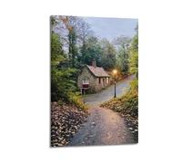 MEQKTQIMA Poster su tela con paesaggio autunnale britannico, cottage, foresta, sentiero, paesaggio rurale, decorazione moderna per camera da letto, 20 x 30 cm