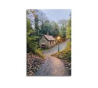 MEQKTQIMA Poster su tela con paesaggio autunnale britannico, cottage, foresta, sentiero, paesaggio rurale, decorazione moderna per camera da letto, 30 x 45 cm