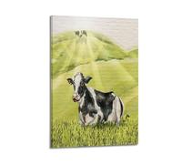 MEQKTQIMA Stampa artistica da parete su tela, motivo: mucca pastorale, stile acquerello, decorazione moderna per camera da letto, 30 x 45 cm
