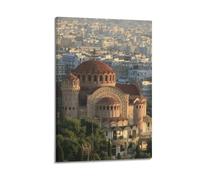 MEQKTQIMA Stampa su tela decorativa da parete in stile bizantino con tetto rosso e chiesa cristiana, motivo: viaggi religiosi, Grecia, Atene, decorazione moderna per camera da letto, 30 x 45 cm