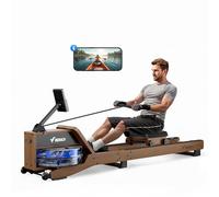 MERACH Vogatore ad Acqua Pieghevole, vogatore ad acqua pieghevole in legno di caucciù, dotato di display retroilluminato e sedile confortevole, simula il canottaggio reale R23R1