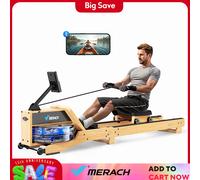 MERACH Water Rowing Machines for Home Oak Wood Rower with 12 Enhanced Resistance Blades Upgraded Handle Adjustable Footpad & App R23R1 SOLID WOOD