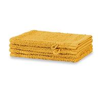 Merana - Set di asciugamani della linea “Rome” assorbente, morbido e senza pelucchi, in cotone biologico pesante 590 GSM di alta qualità (colore Mango gold, 4 guanti da bagno da 15 x 20 cm)