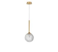 Merano Concord Plafoniera a Sospensione Globo Vetro Strutturato Trasparente, Acciaio Oro Spazzolato LED G9