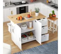 Merax Carrello da cucina con piano di lavoro pieghevole, armadio da cucina su ruote con 3 cassetti e 2 ante, sala da pranzo, isola da cucina mobile, per cucina e sala da pranzo, 135 x 44 (70 x 90 cm,