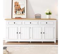 Merax Credenza 160 × 35 × 76 cm, design moderno e semplice, ampio spazio con 3 cassetti e 4 ante, scomparti regolabili, armadio durevole per soggiorno e sala da pranzo, bianco