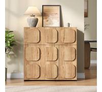 Merax Credenza in stile retrò con effetto legno e nero, cassettiera modulare per soggiorno, sala da pranzo o corridoio, credenza multifunzionale, armadietto multiuso con 5 scomparti