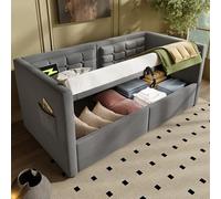 Merax Divano letto imbottito 90 x 190 cm, divano letto singolo con spazio idraulico e stazione di ricarica USB & TypeC, letto per gli ospiti con rete in legno, grigio, velluto, senza materasso