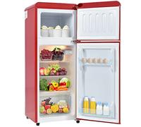 Merax Frigorifero retrò con congelatore con volume totale di 92 l, volume congelatore 28 l, 3 ripiani in vetro, cassetto per verdure, vassoio per uova, 181 kWh/anno, luce a LED / rosso