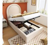 Merax Lettino imbottito 90 x 190 cm, letto singolo con vano idraulico, letto funzionale, con rete a doghe, design semicircolare, per ragazzi e ragazze, beige, PU (senza materasso)