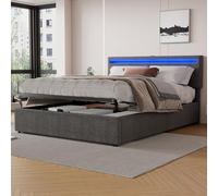 Merax Letto 160 x 200 cm, letto imbottito, telecomando a 24 tasti, letto può essere sollevato e abbassato, presa USB e tipo C sul letto, grande spazio di archiviazione, grigio