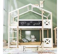 Merax Letto a castello per bambini, 90 x 200 cm, letto a castello con scala, rete a doghe, protezione contro le cadute, con lavagna da scarabocchio, 110 x 27 cm, per 2 bambini, senza materasso, bianco