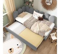 Merax Letto imbottito, 90 x 200 cm, letto matrimoniale con letto estraibile, letto matrimoniale per ragazzi, letto con rete a doghe, divano letto, velluto, grigio, senza materasso