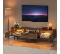 Merax Mobile TV moderno con illuminazione a LED, pannello basso multifunzione con ripostiglio per gatti, leve di sostegno, ante in vetro rinforzato in acciaio e 1 cassetto, noce, 180 x 40 x 50 cm