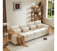 Merax Moderno divano 4 posti in tessuto di lino, divano a quattro posti con tasche per braccioli, 4 cuscini, divano in stile semplice per soggiorno, ufficio e appartamento - 3 opzioni di colore