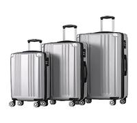 Merax Set di 3 valigie rigide trolley, valigetta da viaggio, bagaglio a mano, lucchetto TSA, 4 ruote, manico telescopico, materiale ABS, M-L-XL, grigio argento, grigio argentato, M-L-XL, Valigetta