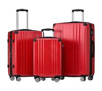 Merax Set di 3 valigie rigide trolley, valigetta da viaggio, bagaglio a mano, lucchetto TSA, 4 ruote, manico telescopico, materiale ABS, M-L-XL, rosso, Colore: rosso, M-L-XL, Valigetta rigida