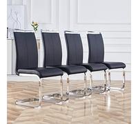 Merax Set di 4 sedie da sala da pranzo, sedia oscillante con schienale alto, in similpelle PU, moderna struttura in metallo, per soggiorno, sala conferenze, colore nero