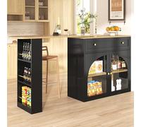 Merax Tavolo da bar allungabile, girevole con spazio di archiviazione, moderno tavolo da bistrot con porta in vetro, grandi cassetti, scaffali aperti, isola della cucina per bar, cucina, soggiorno