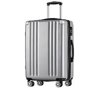 Merax Valigia rigida trolley trolley valigia da viaggio bagaglio a mano, lucchetto TSA, 4 ruote, manico telescopico, materiale ABS, L-66,5 x 45,5 x 28 cm, grigio argento, grigio argentato, L,