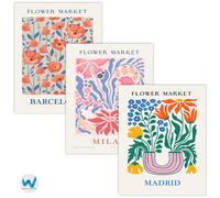 Mercato dei Fiori Madrid Milano Barcellona Poster Set di 3 -...