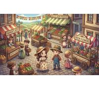 Mercato della città chibi Puzzle 1000 Pezzi,Antistress,Sfida Impossibile,dai 14 Anni,Adulti E Ragazzi,Decorazione Casa,Idea Regalo,Cartone Di Qualità,Gioco Educativo 70x50cm