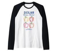 Mercato Giardino Siciliano Peperoni Retro Farmers Market Veggie Maglia con Maniche Raglan