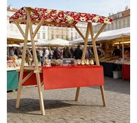 Mercato pieghevole in legno ll con tettoia, carrello del venditore portatile per mercati delle pulci, fiere artigianali e venditure stradali.Robusto stand esterno con tovaglia.Orano 59in.Facile Config