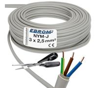 Merce a metraggio: NYM-J - Cavo d'installazione con guaina 3x2,5 mm² (mm2), colore: grigio, scelta della misura in passi da 1 metro - esempio: 5m, 10m, 15m, 18m, 20m, 25m - 50m e così via.